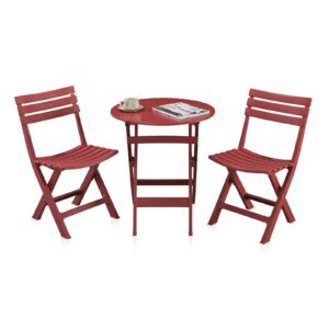 tao one 3 piece patio bistro sets, foldable patio set, bistro table and chairs, 2 plastics folding chairs and round table for outdoor balcony, porch, lawn, garden, patio, red