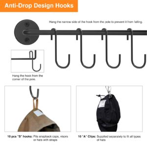 Kruodop Hat Rack for Wall Baseball Cap Organizer Hanger with 10 Clips and 10 S hooks, Black Modern Metal Hat Holder Wall-Mounted Caps Display for Closet Bedroom Entryway Laundry 1 Pack