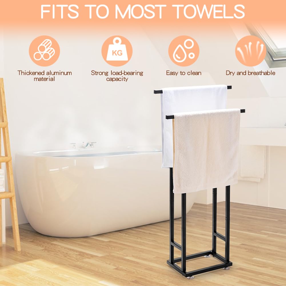 PSUTBPAT Free Standing Towel Rack,2 Tier Blanket Rack Freestanding Floor Towel Rack, Pool Towel Blanket Stand, Metal Towel Racks for Bathroom freestanding