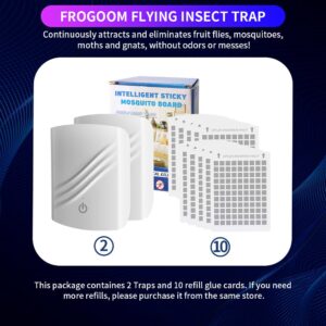 Frogoom Flying Insect Trap, Fruit Fly Traps for Indoors Gnat, Mosquito, Moth and Housefly, Plug-in Bug Light UV Attractant Catcher Fly Traps Indoor for Home Office - No Odor (2 Device + 10 Glue Cards)