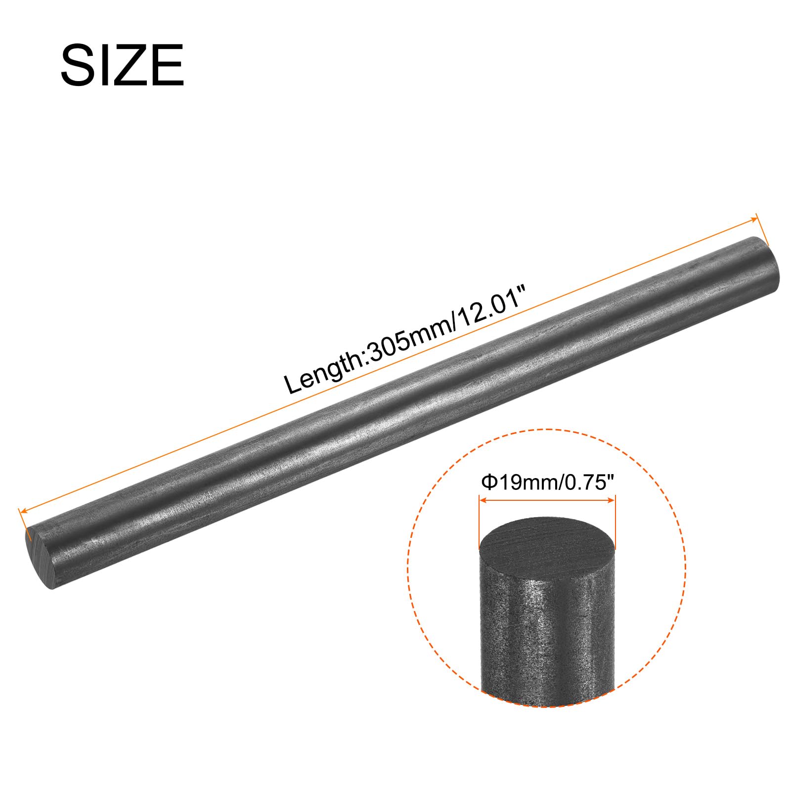 MECCANIXITY Graphite Rod, Graphite Stirring Rod Cylinder Stick Carbon Rod 305x19mm Black for Electrode, Melting Casting, Crucibles, Pack of 2