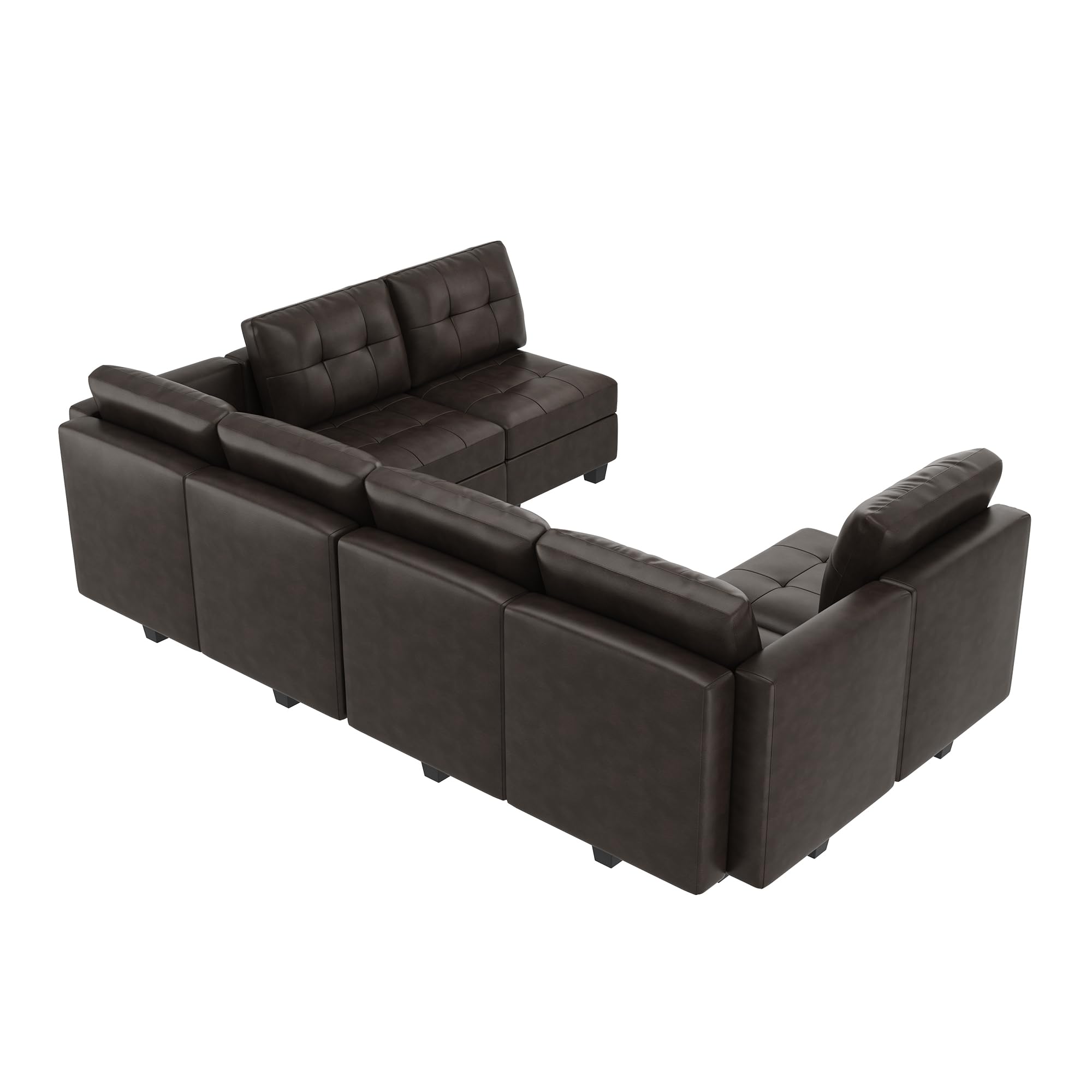 HONBAY Modular Sectional Couch with Storage Faux Leather Convertible Modular sectional Sofa u Shaped Couch with Ottomans and Chaises Faux Leather 7-Seater Sectional Sofa for Living Room, Brown