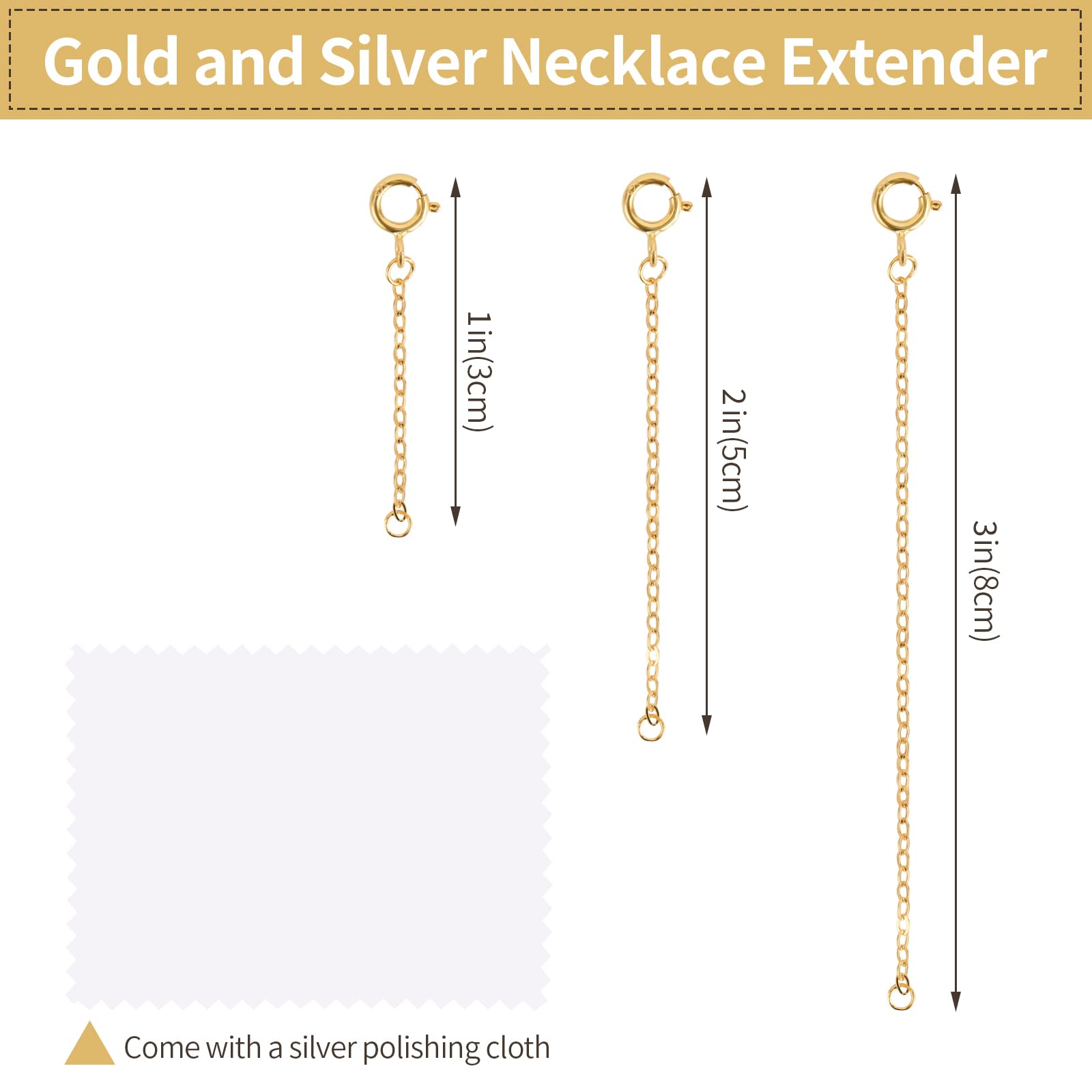 6PCS 925 Sterling Silver Necklace Extender, 18K Gold Plated Chain Extenders for Necklaces, Anklet Bracelet Extender Silver Gold Necklace Extenders for Women Jewelry Making (Gold & Silver, 1 2 3 Inch)