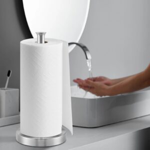 Paper Towel Holder, Paper Towel Holder Countertop with Heavy Weight Base, Non - Slip & Space Saving Paper Towels Holder, Anti Scratch Bathroom Paper Towel Holder with Smooth Surface - Silver