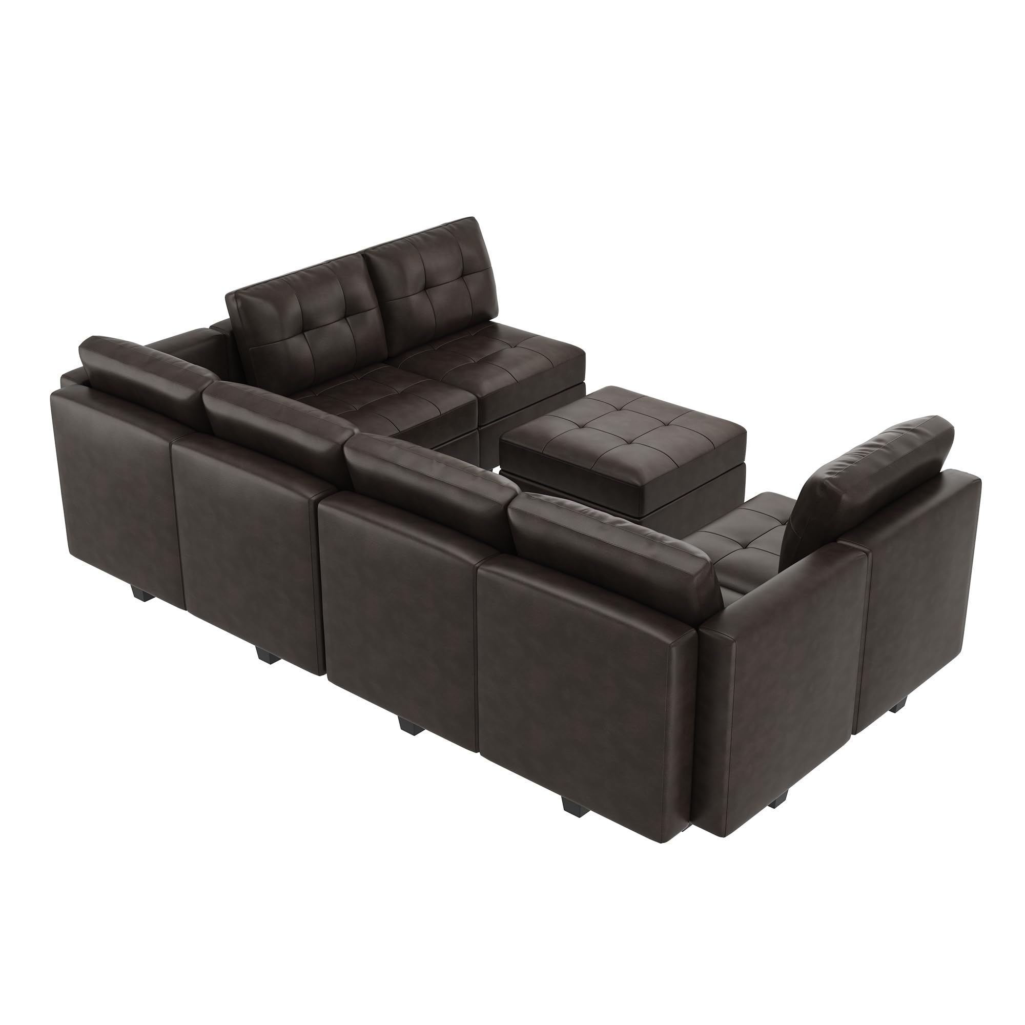 HONBAY Modular Sectional Couch with Storage, U Shaped Couch with Ottomans and Chaises Faux Leather 8-Seater Sectional Sofa for Living Room, Brown