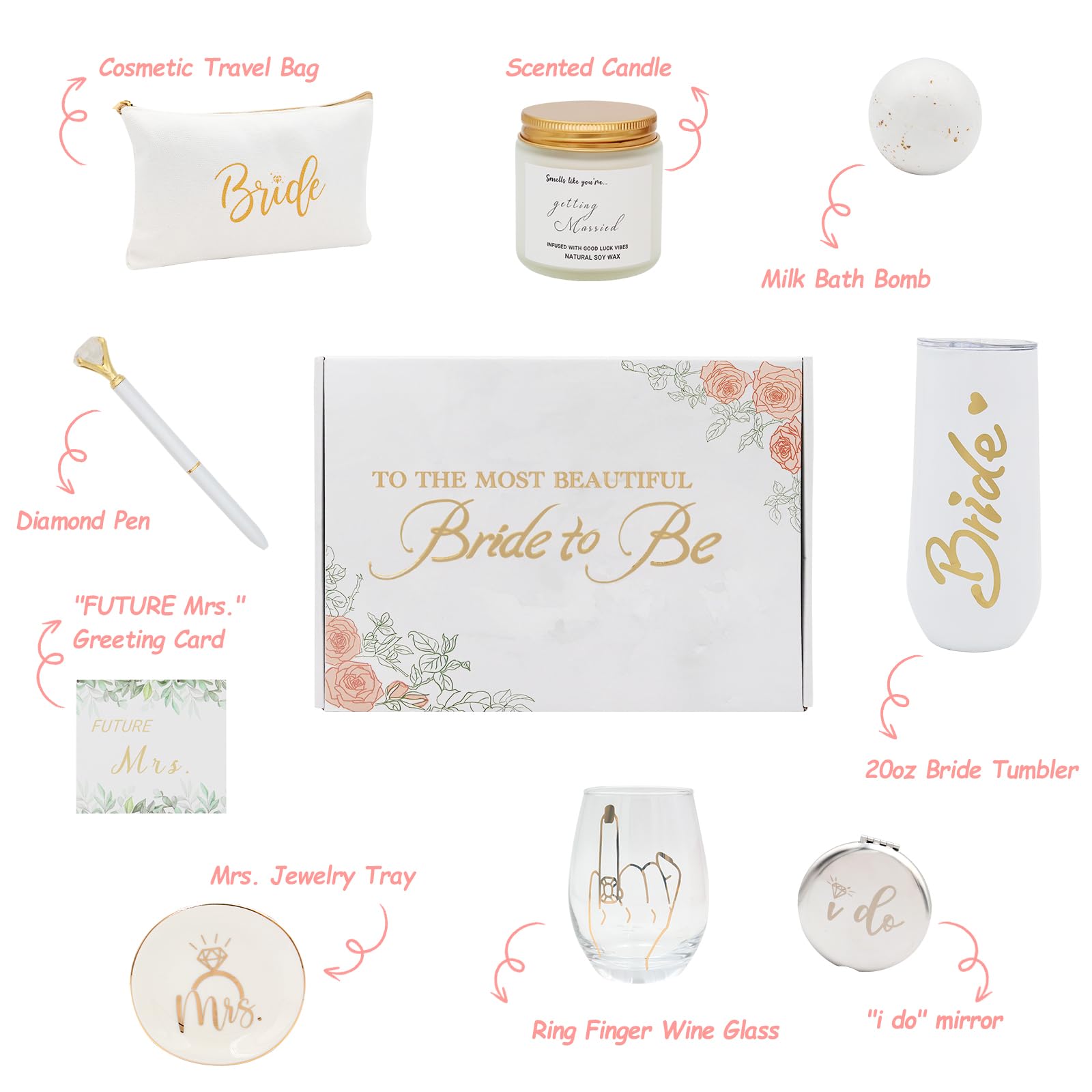 Bride To Be Gifts Box, Bridal Shower Bachelorette Gifts for Bride, Wedding Engagement Gifts for Her, Fiance Gifts for Women, Newly Engaged Bachelorette Party Favors Gifts Ideas for Future Mrs.