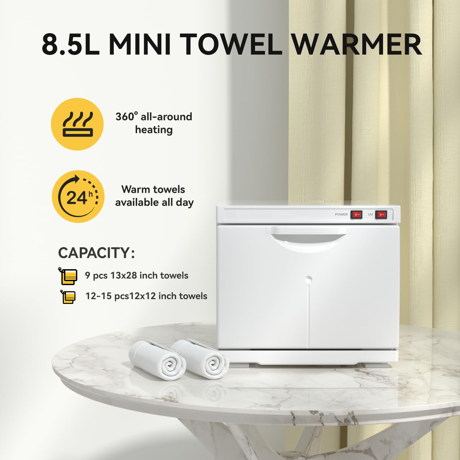 VERYTOP Hot Towel Warmer for Spa, 8.5L Small Towel Warmer Professional Mini Towel Warmer 2-in-1 Towel Heater for Facials, Towel Warmer Cabinet for Beauty Salon and Spa.(8.5L-White)