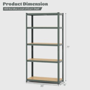 Giantex 5-Tier Storage Utility Shelves, Metal Garage Shelving Unit w/Adjustable Height, Anti-tipping Devices, 2000 LBS Total Load Capacity, Heavy Duty Display Rack for Shop, Kitchen (1, Gray)