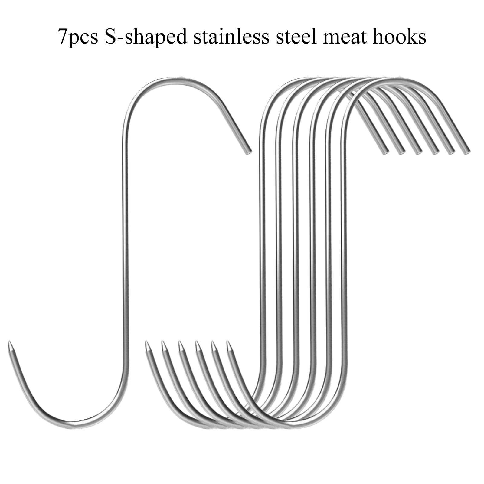 SATONBEYI 7pcs Meat Hooks for Smoker, 7 Inches Stainless Steel Smoking Hook S Shaped Butcher Meat Processing Hook for Smoker Butchering Drying Hanging Sausage Beef Pork Rib Jerky Grilling BBQ