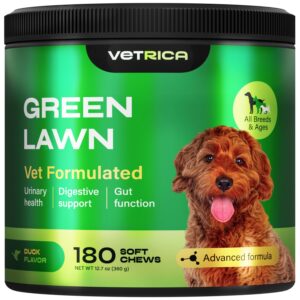 vetrica green lawn support chewables for dogs - dog digestive support & gut function - canine soft treats for all breeds & ages - green lawn maintenance dog supplement