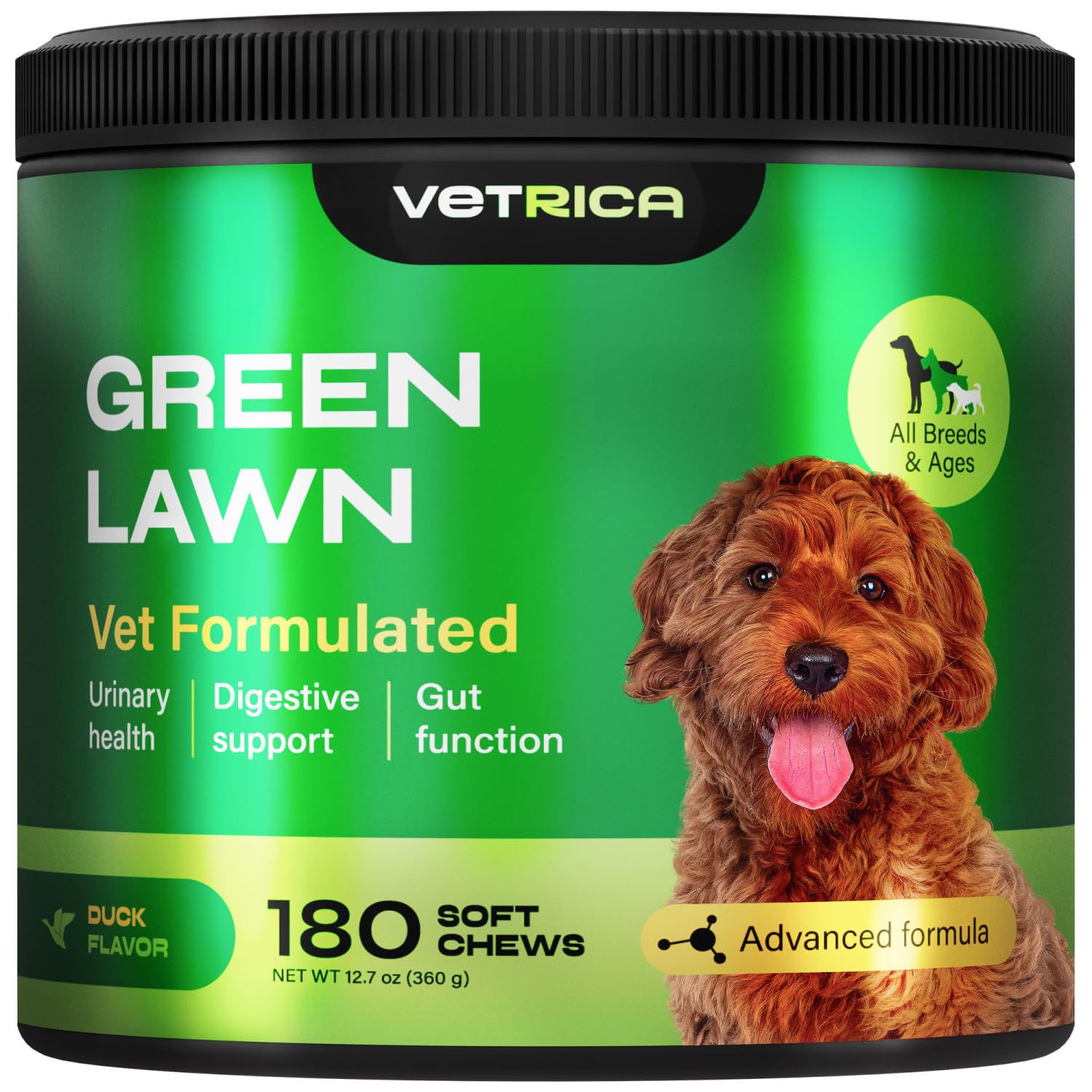 Vetrica Green Lawn Support Chewables for Dogs - Dog Digestive Support & Gut Function - Canine Soft Treats for All Breeds & Ages - Green Lawn Maintenance Dog Supplement