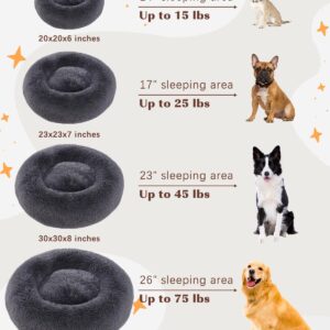 KSIIA Calming Dog Bed Anti-Anxiety Round Donut Dog Beds for Small Dogs Cat Beds for Indoor Cats Fluffy Comfort Small Dog Bed with Ultra-Soft Plush Washable Dog Bed with Non-Skid Bottom, 23", Gray