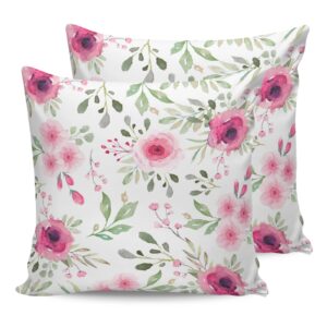 ALAGEO Outdoor Waterproof Pillow Covers for Patio Furniture Pink Flowers Decorative Throw Pillow Cover Spring Style Floral Pillowcases Set of 2 Cushion Case for Sofa Couch Chair Home Decor 18x18 inch