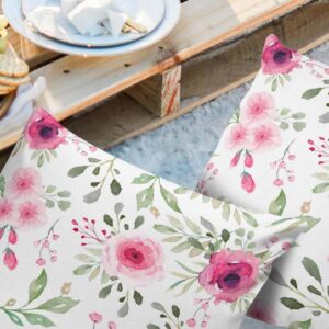 ALAGEO Outdoor Waterproof Pillow Covers for Patio Furniture Pink Flowers Decorative Throw Pillow Cover Spring Style Floral Pillowcases Set of 2 Cushion Case for Sofa Couch Chair Home Decor 18x18 inch