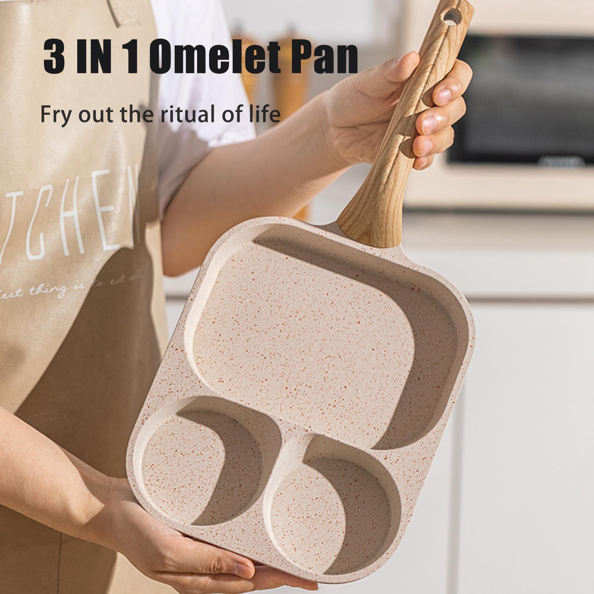 MDZF SWEET HOME Versatile 3 in 1 Non-Stick Omelet Pan with Elevated Heat Resistant Handle, Ideal for Eggs, Bacon,Sausages, Steak and Pancakes