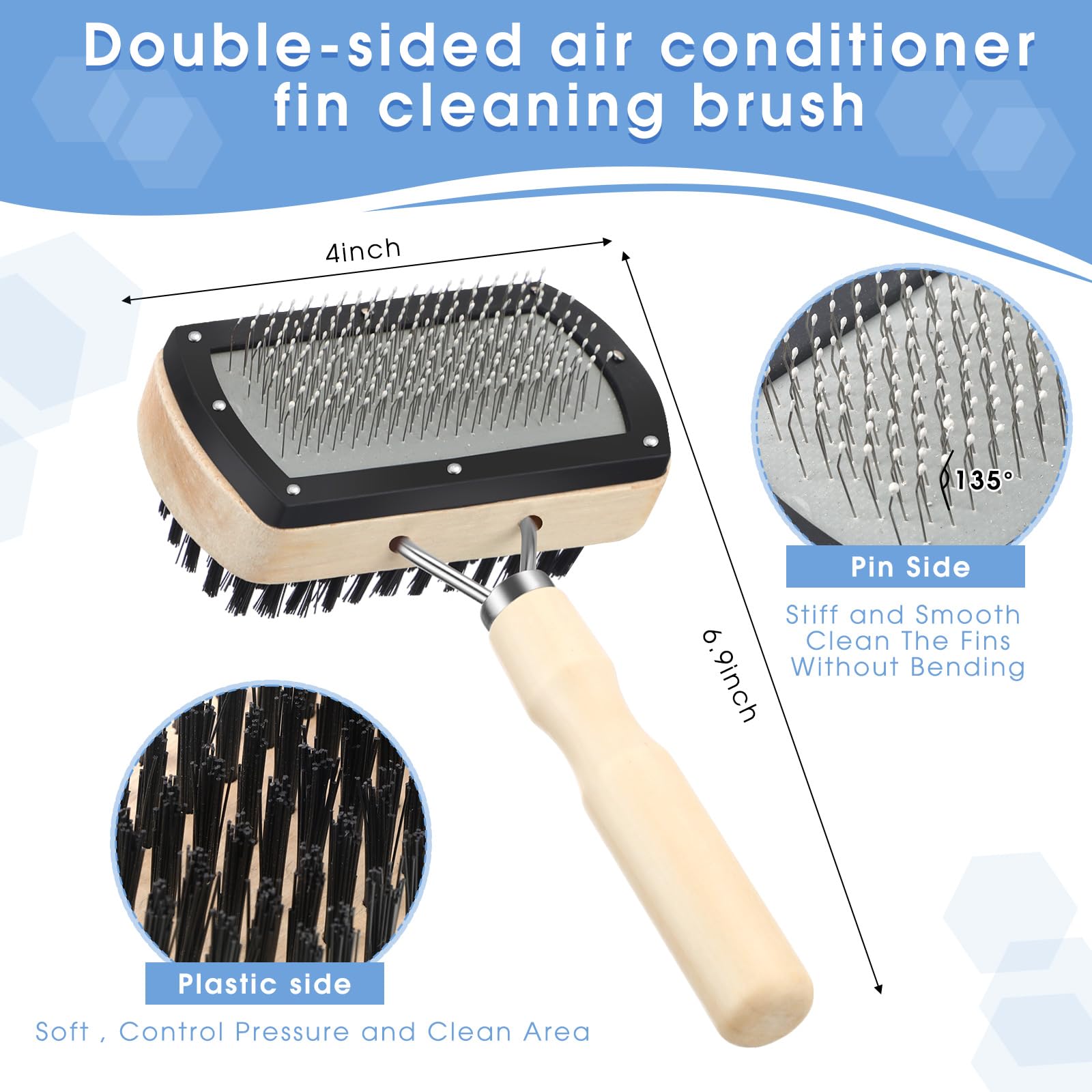 Boao 3 Pieces Air Conditioner Condenser Fin Cleaning Brush, Stainless Steel Air Conditioner Fin Cleaner, Refrigerator Coil Cleaning Whisk Brush (Classic)