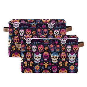 ALAZA Dia De Los Muertos Sugar Skull Foldable Storage Box Storage Basket Organizer Bins with Handles for Shelf Closet Living Room Bedroom Home Office 1 Pack