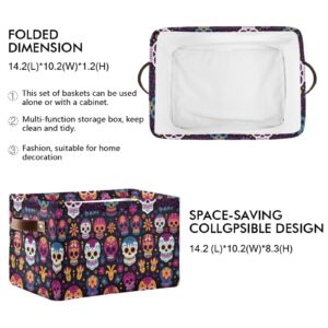 ALAZA Dia De Los Muertos Sugar Skull Foldable Storage Box Storage Basket Organizer Bins with Handles for Shelf Closet Living Room Bedroom Home Office 1 Pack