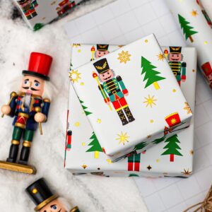 MIMUTI Christmas Wrapping Paper - Wrapping Paper Mini Roll - 17in X 33ft - Nutcracker/Tree/Stars Printed on Paper for Chrsitmas, Holiday, Party Celebration