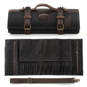 xinzuo chef knife roll bag professional,16oz waxed canvas and crazy horse leather,12 slots plus 2 zipper pockets,adjustable shoulder strap-travel tool roll pouch(bag only)