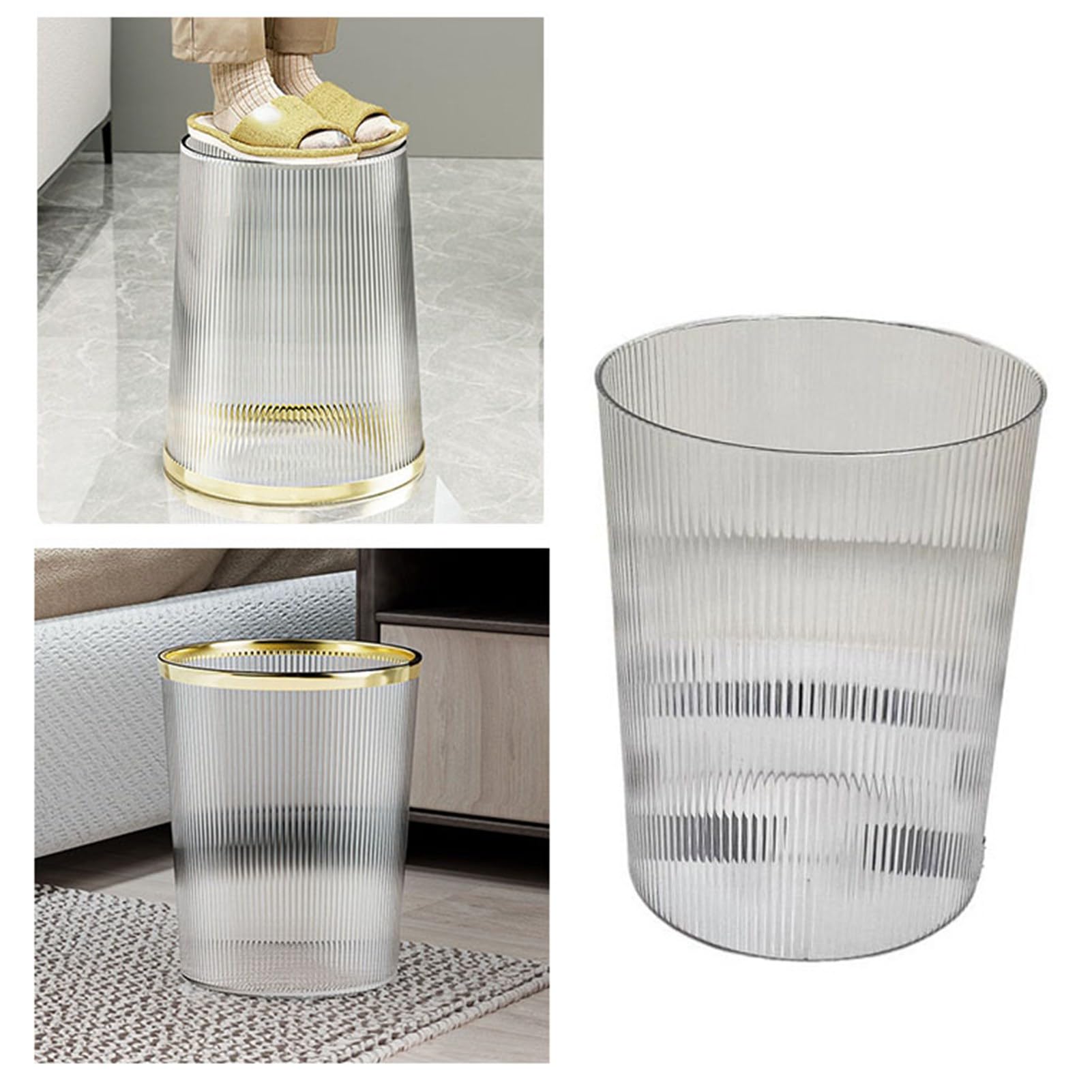 JOROBURO Transparent Trash Can, Multipurpose Stylish Simple Round Shape Large Capacity Waste Basket, Space Saving Trash Wastebasket Garbage Container Bin for Bathroom Bedroom Kitchen Office