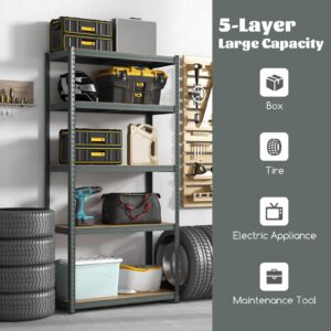 Giantex 5-Tier Storage Utility Shelves, Metal Garage Shelving Unit w/Adjustable Height, Anti-tipping Devices, 2000 LBS Total Load Capacity, Heavy Duty Display Rack for Shop, Kitchen (1, Gray)