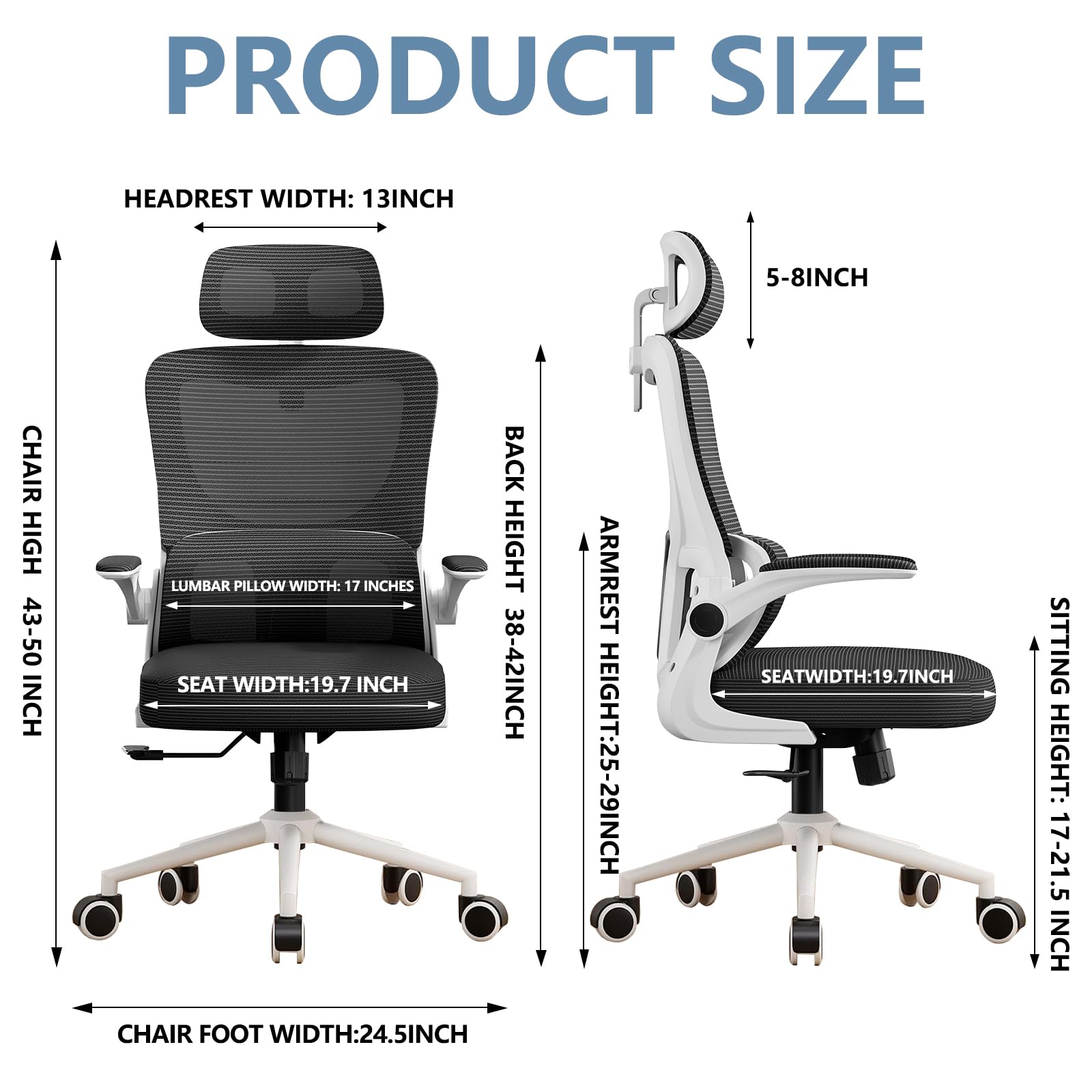 WXJHL Mesh Office Chair High Back Ergonomic Desk Chair with Lumbar Support and FILP up Armrest Adjustable Headrest for Home Office Chair Swivel Mesh Gaming Chair for Work, Study