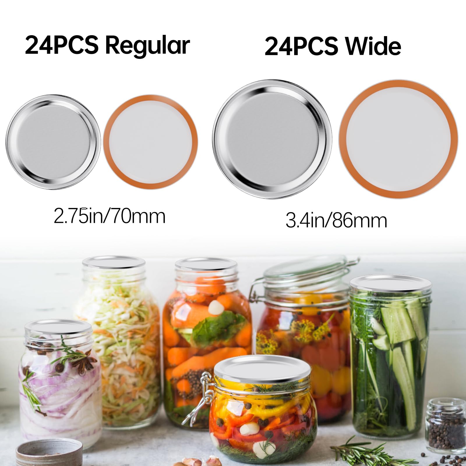 48PCS Mason Jar Lids for Wide and Regular Mouth Jars, No Date Reminder, Compatible with Electric Vacuum Sealers, Vacuum Seal Mason Jar Lids Only