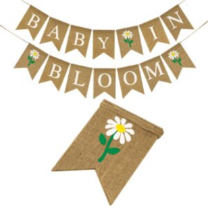 GCQQ Baby In Bloom Banner, No DIY Baby in Bloom Burlap Banner, Daisy Baby Bloom Banner, Rustic Baby In Bloom Banner for Baby Shower, Welcome Baby, Mommy to Be Party Supplies