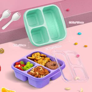 CSQLJ Snack Boxes (3 Pack), Meal Prep Containers Reusable, Stackable Bento Boxes with 3 Compartments, BPA Free Lightweight Lunch Containers for Kids and Adults (purple/green/pink)