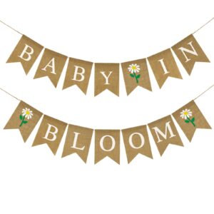 gcqq baby in bloom banner, no diy baby in bloom burlap banner, daisy baby bloom banner, rustic baby in bloom banner for baby shower, welcome baby, mommy to be party supplies