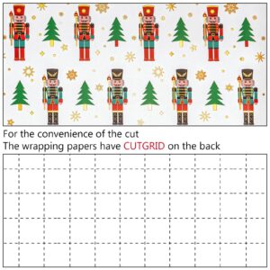 MIMUTI Christmas Wrapping Paper - Wrapping Paper Mini Roll - 17in X 33ft - Nutcracker/Tree/Stars Printed on Paper for Chrsitmas, Holiday, Party Celebration