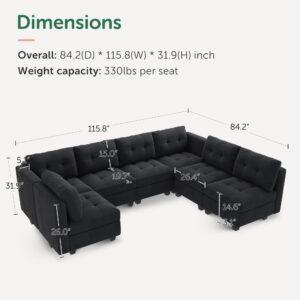 HONBAY Modular Sectional Sofa Oversized U Shaped Couch with Storage Seat Velvet 7-Seat Modular Sofa with Reversible Chaises,Velvet Black