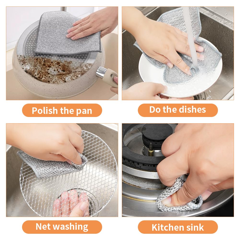 2pcs Slow Cooker Lid Holder and 1pc Wire Dishwashing Rag, Pot Lid Holder fits Most Slow Cooker, Stainless Steel Pot Lid Rack with Silicone Sink Keeps Countertops Clean(Silver,SIZE:4.56x1.2x3.9inch)