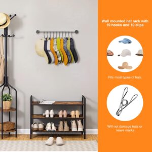 Kruodop Hat Rack for Wall Baseball Cap Organizer Hanger with 10 Clips and 10 S hooks, Black Modern Metal Hat Holder Wall-Mounted Caps Display for Closet Bedroom Entryway Laundry 1 Pack