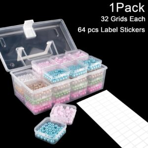 ZEVOFIUR Craft Organizer Upgraded 32 Piece Small Bead Organizer and Storage Plastic Box, Mini Clear Bead Organizer, Clear and Stackable with Label Stickers