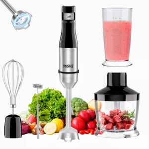 yashe immersion blender handheld, 5 in 1 hand blender, continuously variable speed, stainless steel blender stick, 400w powerful motor, emulsion blender with chopper, whisk and milk frother for soups