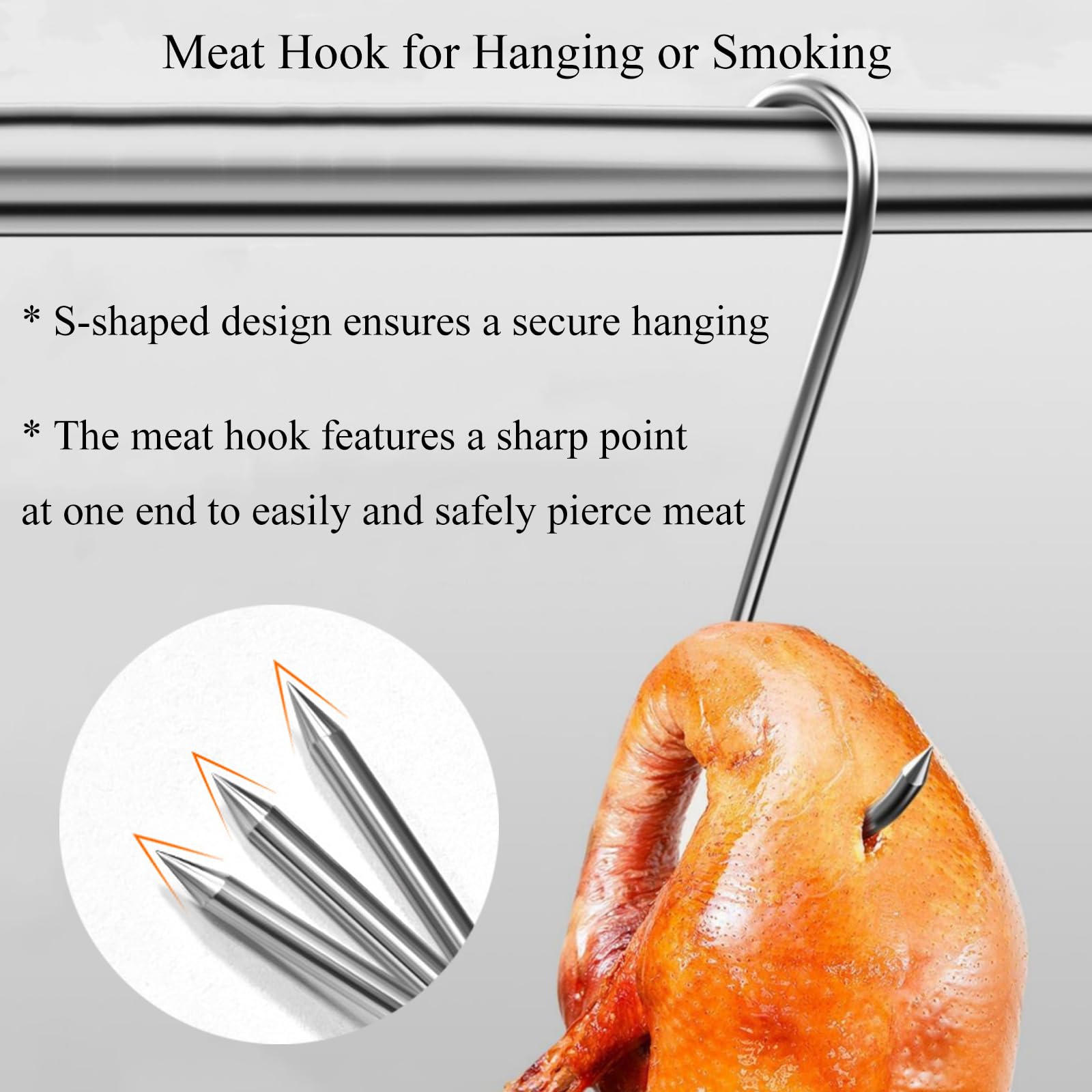 SATONBEYI 7pcs Meat Hooks for Smoker, 7 Inches Stainless Steel Smoking Hook S Shaped Butcher Meat Processing Hook for Smoker Butchering Drying Hanging Sausage Beef Pork Rib Jerky Grilling BBQ