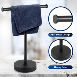 Hand Towel Holder, Hand Towel Holder for Bathroom with Heavy Base, T-Shape Waterproof Bathroom Hand Towel Holder, Hand Towel Stand with Anti-Slip Pad Design, Matte Black & Rustproof Towel Holder Stand