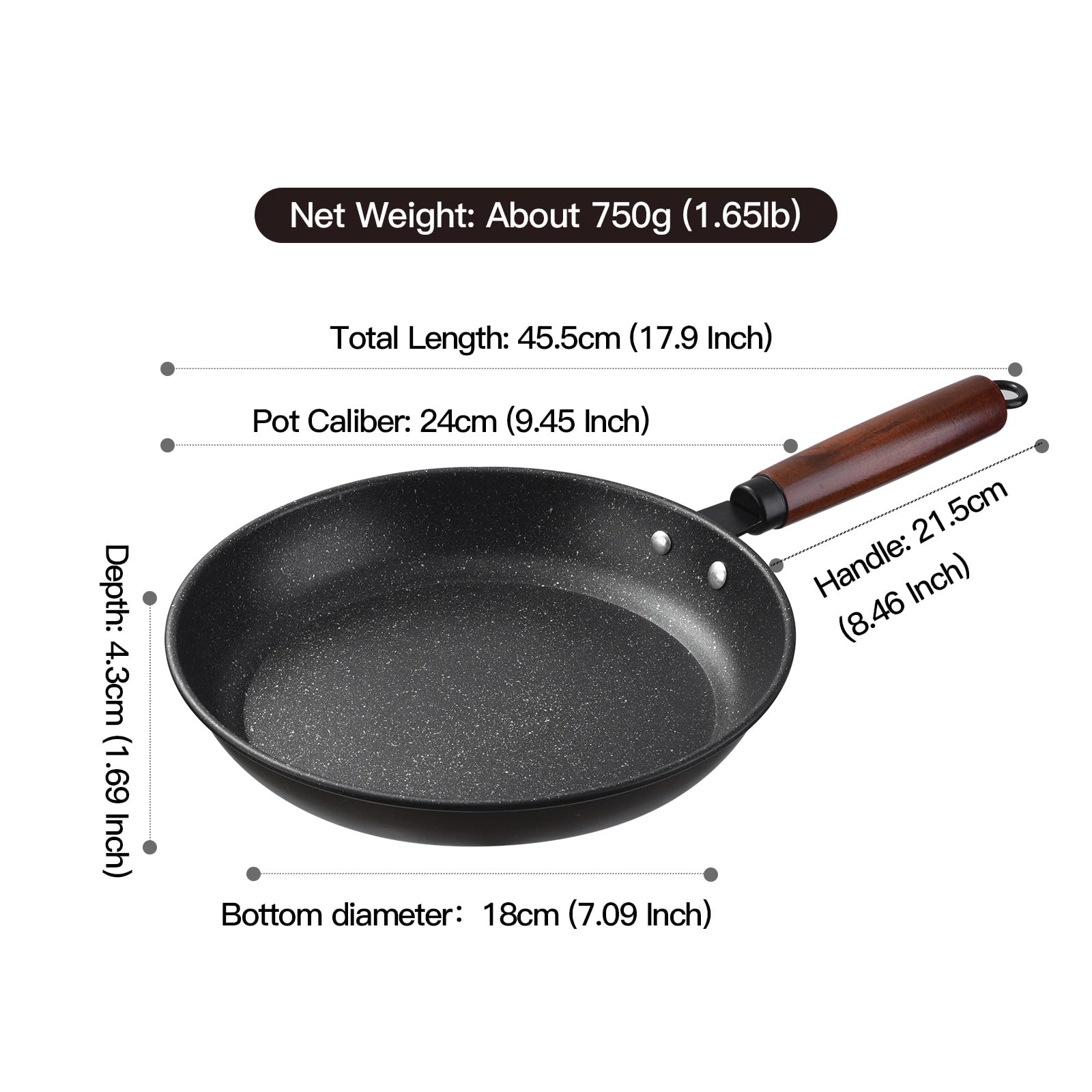 MAXCOOK Non Stick Frying Pan 9 inch Small Nonstick Skillet Induction Gas Cooktops Wooden Handle