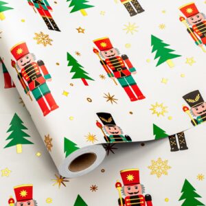 mimuti christmas wrapping paper - wrapping paper mini roll - 17in x 33ft - nutcracker/tree/stars printed on paper for chrsitmas, holiday, party celebration