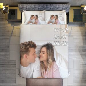 Custom Bedding Set with Photo Text Logo Custom Comforter Set Custom Bedding 3pcs Sets Bedding Cover Set Customized Duvet Cover Set for Family Kids Couples Birthday (1 Comforter and 2 Pillowcases)