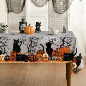 horaldaily halloween tablecloth 60×84 inch rectangular, buffalo plaid pumpkin moon cat washable table cover for party picnic dinner decor