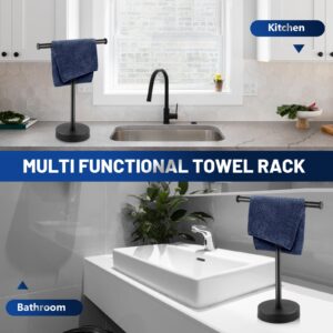 Hand Towel Holder, Hand Towel Holder for Bathroom with Heavy Base, T-Shape Waterproof Bathroom Hand Towel Holder, Hand Towel Stand with Anti-Slip Pad Design, Matte Black & Rustproof Towel Holder Stand