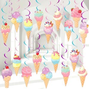 chunnin 58pcs ice cream party hanging swirls ice cream birthday party decoration summer ice cream theme ceiling streamers colorful swirl dessert cone streamers for summer holidays baby shower supplies