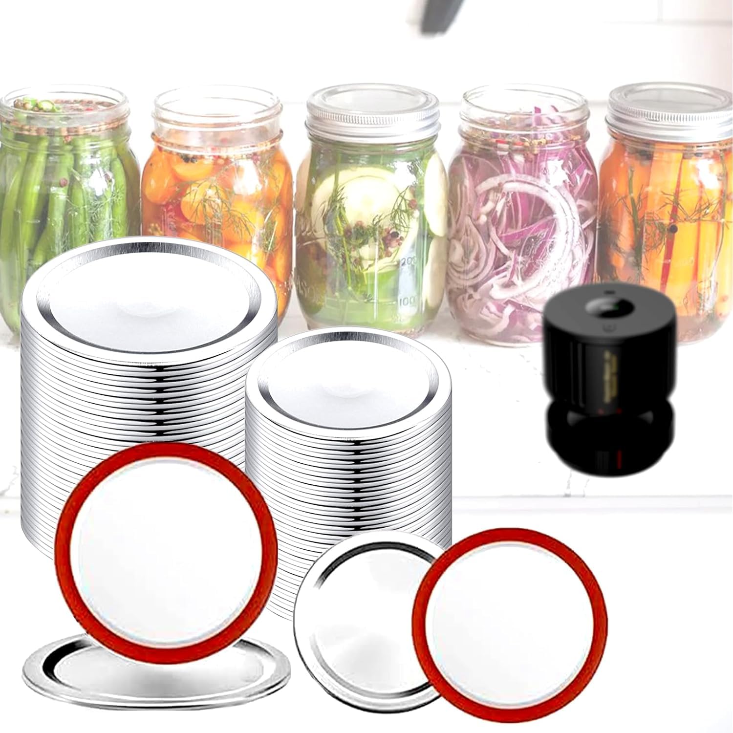 48PCS Mason Jar Lids for Wide and Regular Mouth Jars, No Date Reminder, Compatible with Electric Vacuum Sealers, Vacuum Seal Mason Jar Lids Only