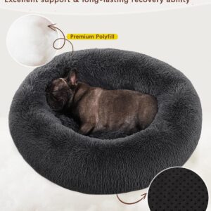 KSIIA Calming Dog Bed Anti-Anxiety Round Donut Dog Beds for Small Dogs Cat Beds for Indoor Cats Fluffy Comfort Small Dog Bed with Ultra-Soft Plush Washable Dog Bed with Non-Skid Bottom, 23", Gray