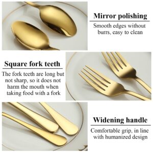 ReaNea Gold Silverware Set 36 Pieces Service for 12, Stainless Steel Titanium Gold Flatware Set include Knives Spoon Forks Set, Silverware Set, Serving Utensil Set