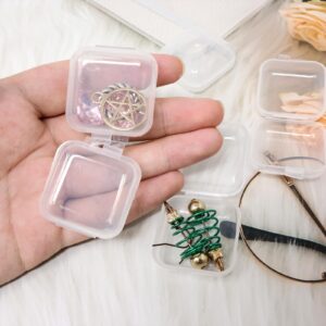 Honbay 50PCS Mini Square Storage Containers Plastic Clear Earplugs Organizer Case Small Bead Storage Box with Hinged Lid for Tiny Beads Jewelry Accessories Hardware Screws Nail Pills