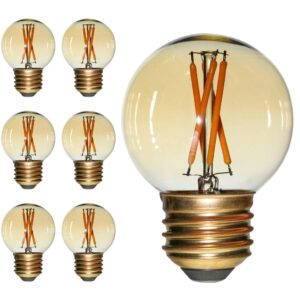 fannis vintage dimmable led bulbs, g50 g16.5 edison bulb, equivalent 20w- 40w, soft warm light 2200k, e26 medium base, amber glass led filament light bulb, pack of 6